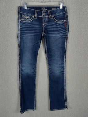 Silver Jeans Mckenzie Jeans Womens 28x32 Blue Denim Slim Bootcut Thick Stitch